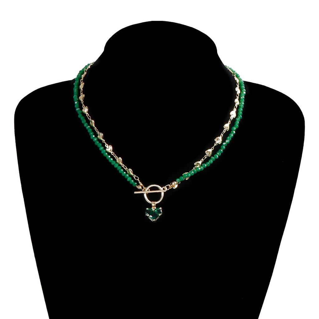 Двухслойное колье-чокер из хрустальных бусин в форме сердца для женщин, подвеска 'Любовь', застежка OT, для вечеринки, бохо-украшения, аксессуары