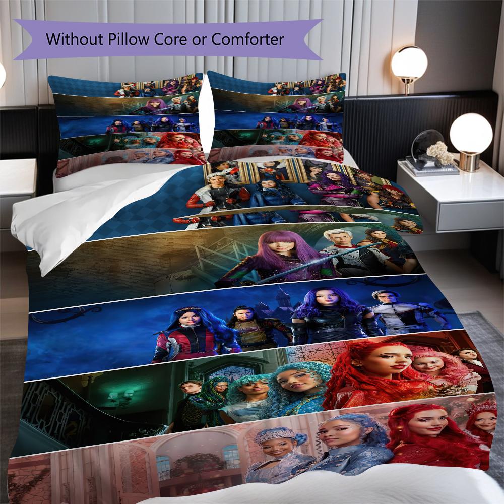 1PC Descendants pattern Bedding Quilt Set Quilt Cover Pillowcase Home Decoration Birthday Gift (1 * duvet cover + 2 * pillowcase, without core)