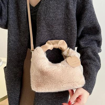 Женские сумки из искусственного меха, плюшевые, с рюшами, с ручкой, маленькая женская сумка через плечо, повседневная сумка-тоут, полумесяц, зимние сумки-хобо