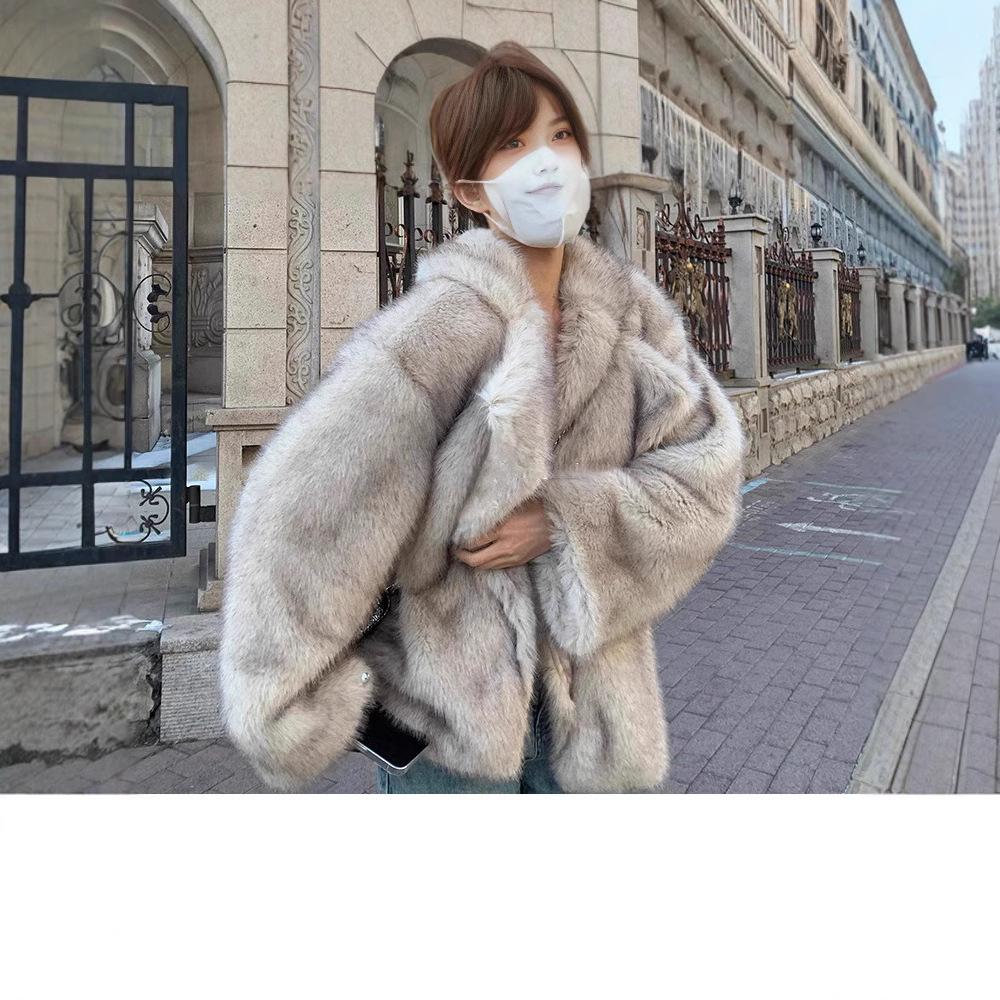 2024 зима новый шуба из искусственного меха лисы toka женское среднее и длинное плюшевое пальто с большим лацканом