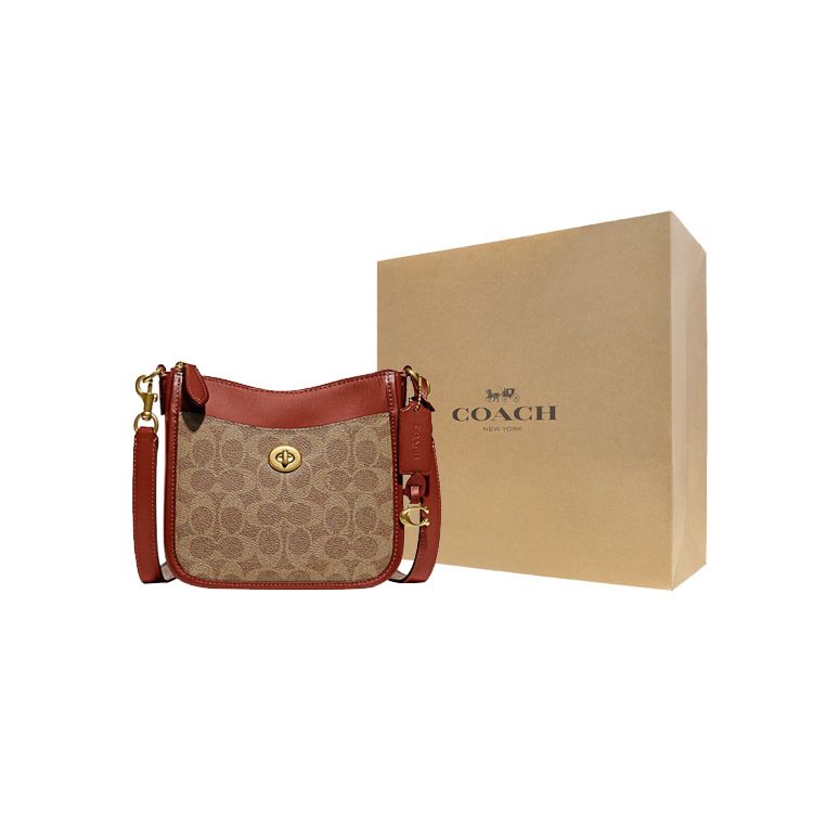 Coach Top Zip Closure Exterior Lock Bag Faux Leather Crossbody Bag Small Women crossbody bag Brown Rust CC391-B4NQ4