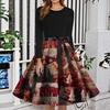 Women's Fashion Round Neck Slim-Fit Christmas Print Long-Sleeved Dress