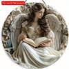 1pc 2d Flat Angel Theme Wreath Sign - 20cm, Round Wooden Sign, Suitable for Home, Living Room, Cafe, Restaurant, Garage Decoration, Holiday Gift