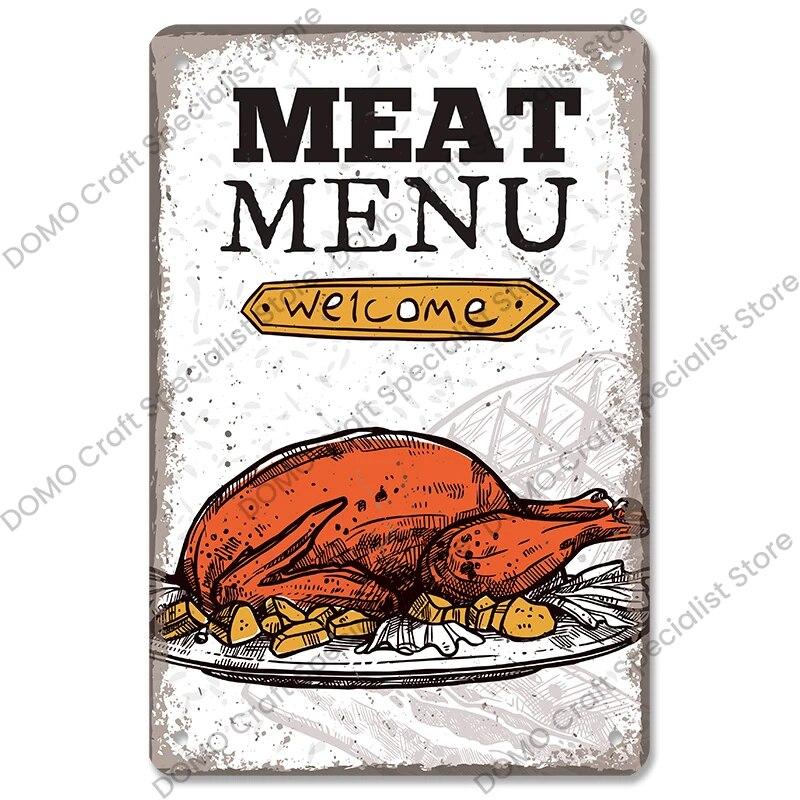 Винтажные таблички для барбекю, металлические оловянные таблички, гриль, мясо, стейк, колбаса, ретро металлическая пластина, настенный декор, вечерние барбекю, магазин, столовая
