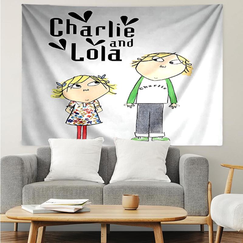 Charlie and Lola Print Tapestry, Backdrop, Easy Setup, Ideal for Bedroom, Office & Living Room, with Aesthetic Wall Hanging Decor.