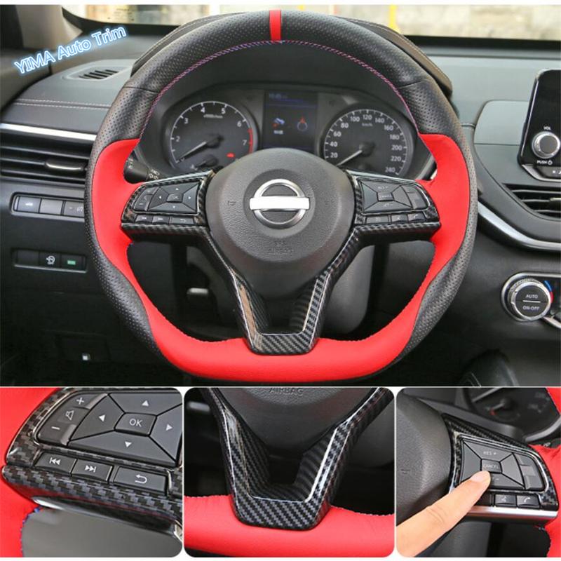 Auto Steering Wheel Button Sticker Cover Trim ABS For Nissan Rogue T32 / X-Trail 2017 - Red / Carbon Fiber Look Accessories