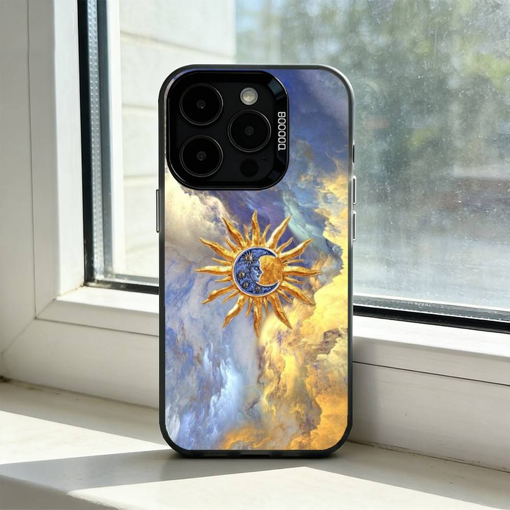 Забавный чехол для телефона с изображением лица Солнца и Луны S для iPhone 17,16,15,14,13,12,11 Plus,Pro Max,XS, Цветной серебряный чехол для телефона Funda Cover