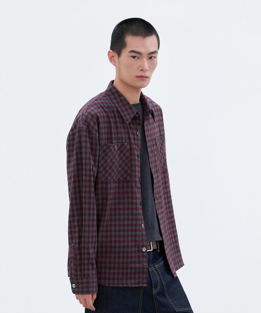 LEIRE Two-Pocket Gingham Check Shirt [Wine]