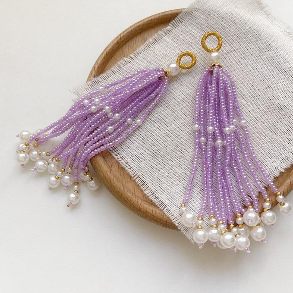 2pcs Ancient-style Tassels Beaded Keychain Handmade Bag Hanging Rope Crystal Pendant DIY Jewelry Accessory Multi-color