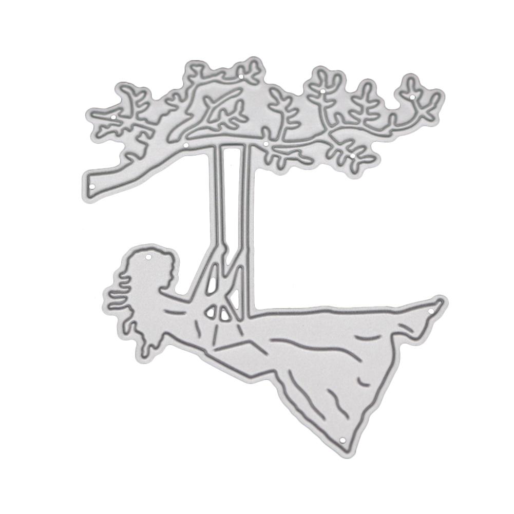 Swing Under the Tree Frame Metal Silvery Stencil Embossing Cutting Dies For Diy Scrapbooking Paper Album Cards Making