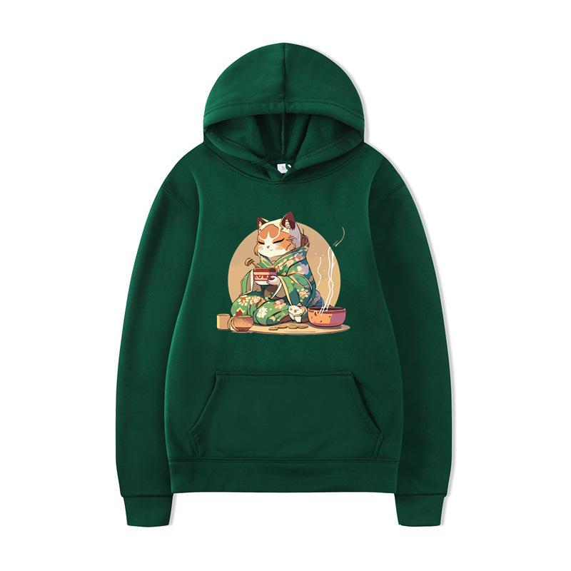 Autumn Cat Sushi Print Printed Men's Hoodie Brand Hoody Y2K Clothes Vintage Fashion Casual Unisex Long Sleeve Pullovers