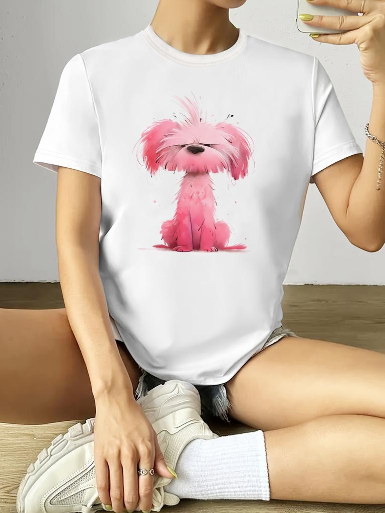 Cute Dog Print T-Shirt Basic Tees Harajuku Style Spring &Summer Women'S T-Shirt Short Sleeve Neck Fashion Casual Sport Clothes