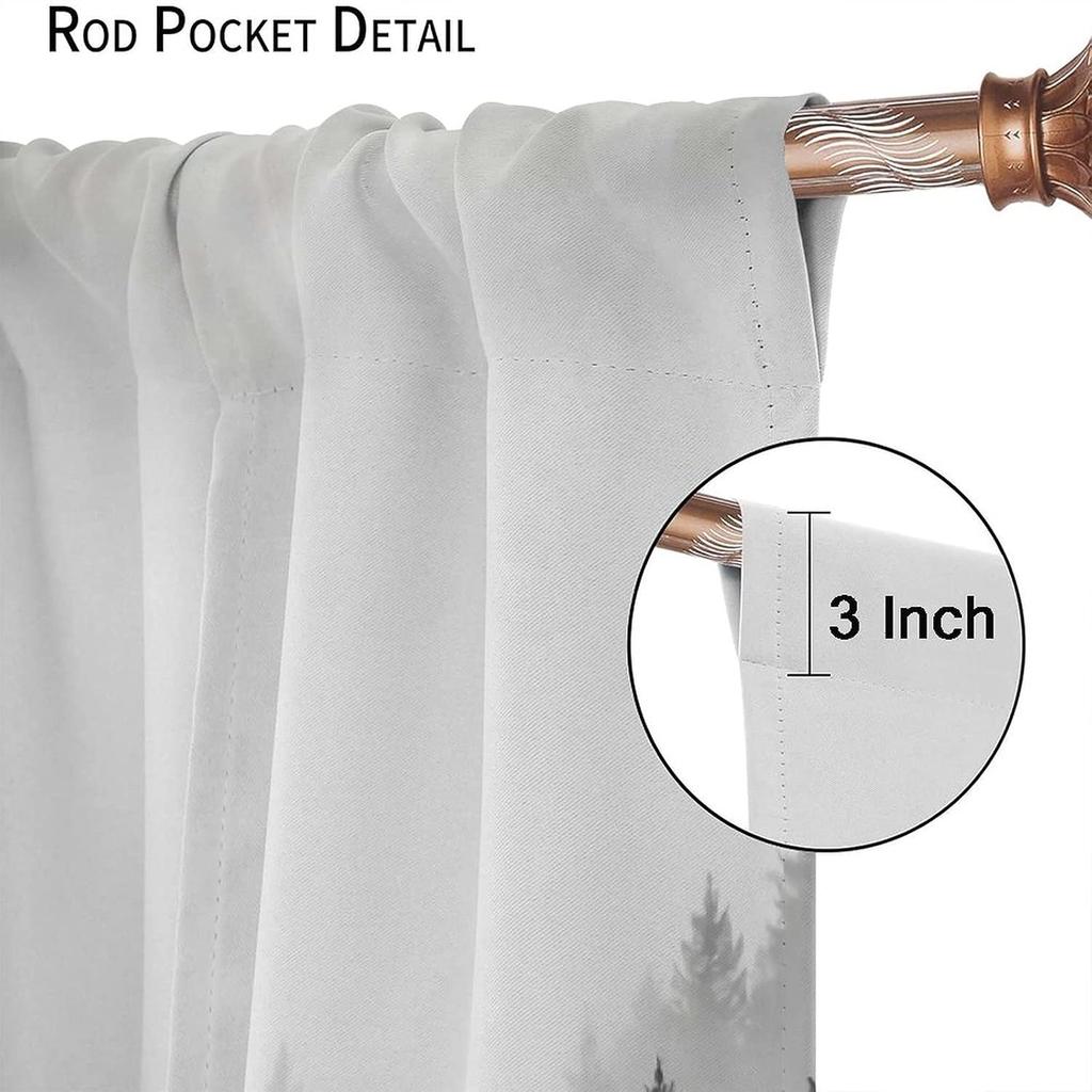 Шторы "Туманный Лес" Занавески для Окна Гостиной Спальни с Рисунком "Туманная Гора", Навесные на Штангу, Сосна, Природный Пейзаж, Искусство 42x63 дюйма(10