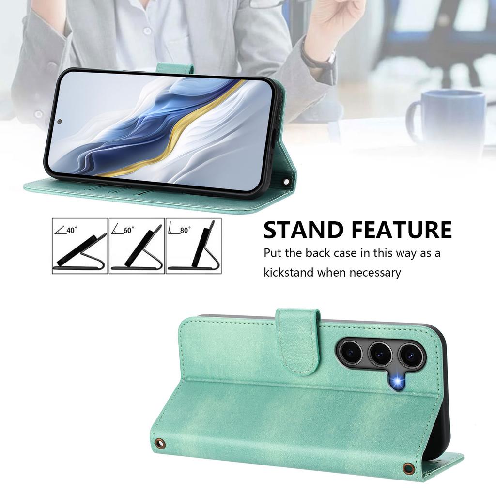 For Samsung Galaxy S24+/Galaxy S25+ Cases Wallet Stand Retro Texture Leather Phone Cover with Lanyard