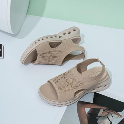 Сандалии женские спортивные сандалии 2025 летние толстые подошвы со стразами вязаные сандалии повседневные удобные спортивные крутые тапочки