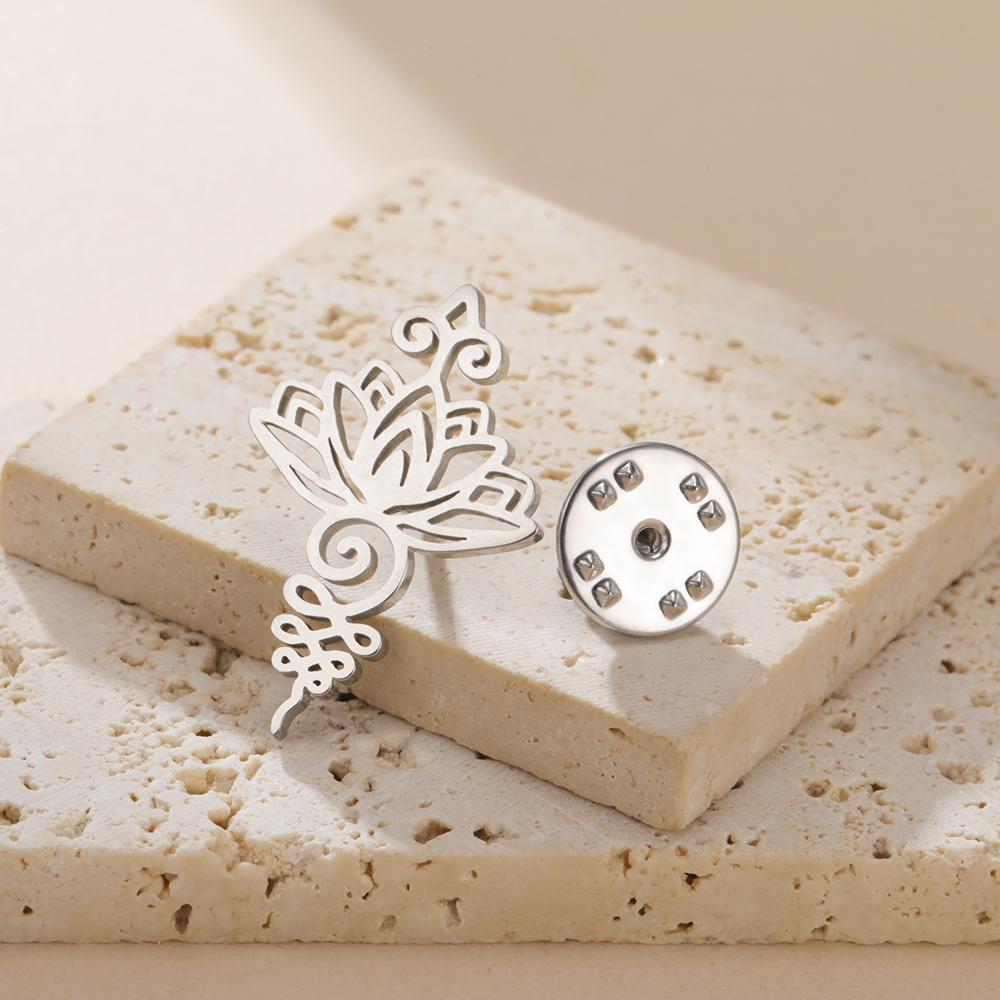 Dawapara Unalome Symbol Lotus Brooch Pins Buddhism Yoga Flower Spiritual Sacred Meditation Jewelry Stainless Steel