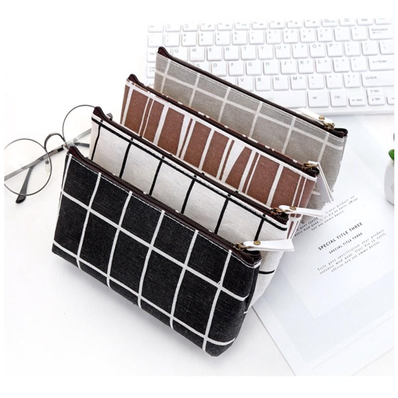 Корейский простой милый сетчатый холщовый пенал Kawaii, студенческие канцелярские принадлежности, школьные принадлежности, портативные офисные аксессуары, сумка для ручек