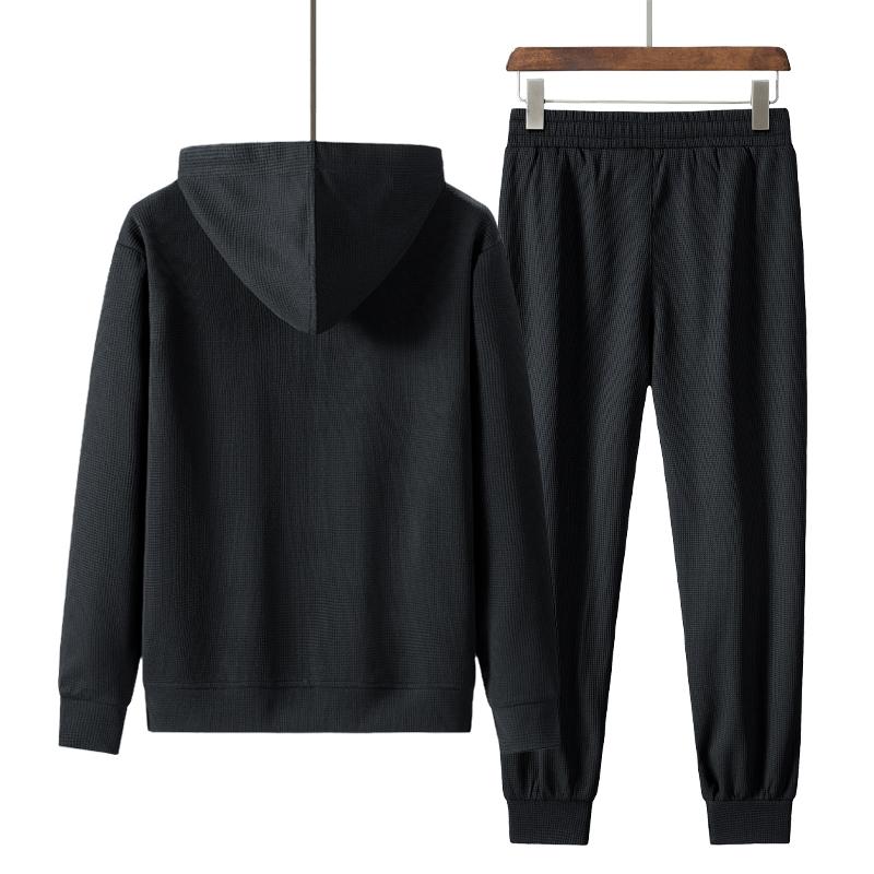 Мужская спортивная одежда для отдыха, фитнеса, молодежного однотонного тренда, студенческого костюма из двух частей из вафельной ткани