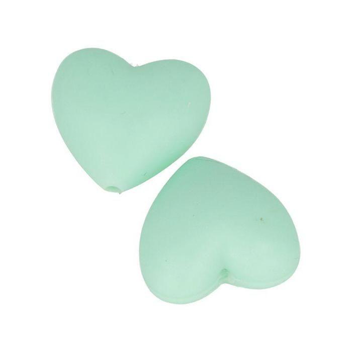 Silicone Heart Beads - ARTEMIO - 29 X 19 X 12 Mm - Water Green - Set of 2 Pcs