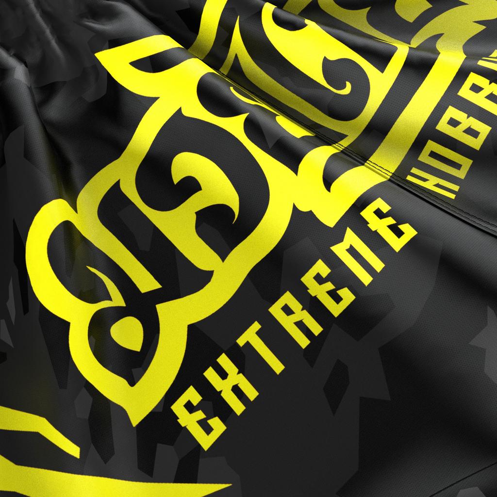 Extreme Hobby Black Panther Muay Thai Shorts Black and Yellow XL