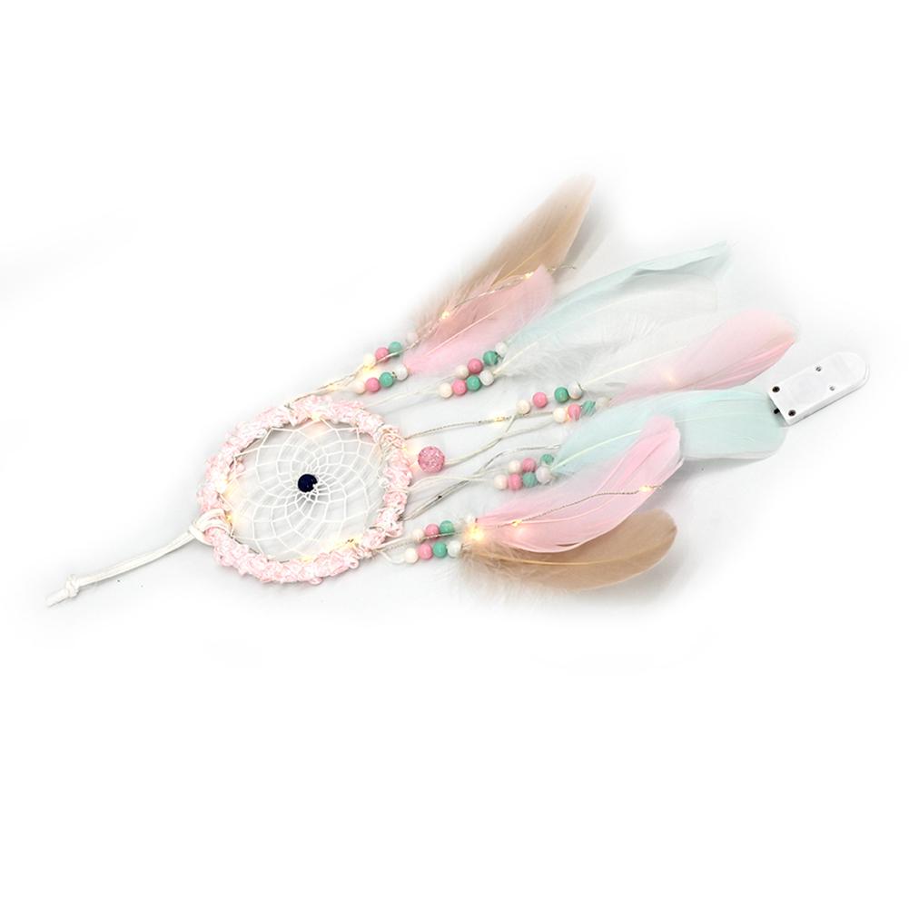 Creative Weaving Feather Wind Chime with Light Creative Home Pendant Gift Hanging Drop Feathers Dream Catcher Home Bedroom Decor