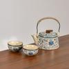 Chinese Ru Kiln Blue and White Teapot Home Vintage Handmade Ceramic Handle Pot Kung Fu Tea Set Tea Infuser