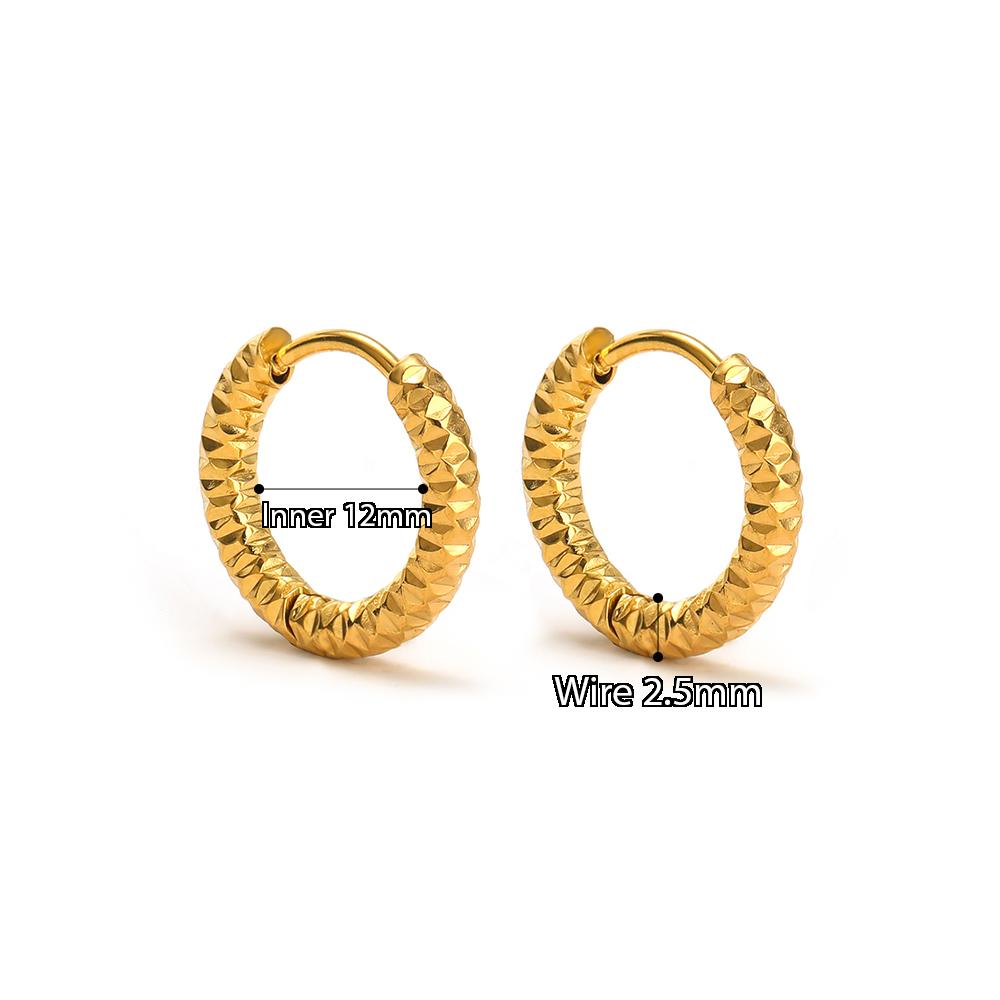 1 Pair Stainless Steel Round Oval Embossing Ear Rings Korean Earrings Hoops Earring for Women Female Girls Metal Luxury Jewelry
