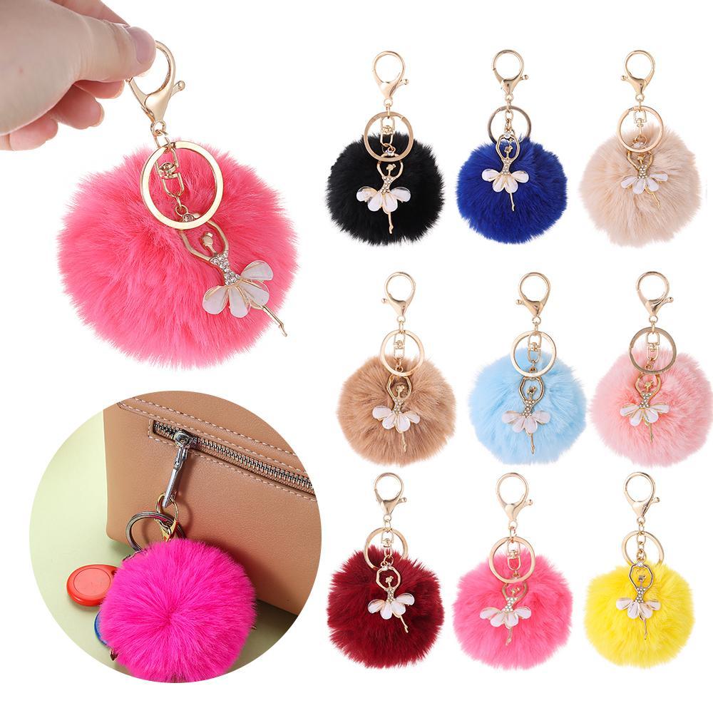 Faux Rabbit Fur Fluffy Ballet Dancing Girl Keyring Key Buckle Car Pendant Angel Keychain