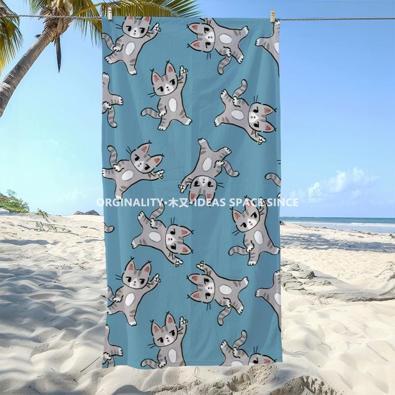 Cute Cartoon Cats Beach Towel Patterned Sunscreen And Windproof Suitable For Swimming Pool Camping Travel