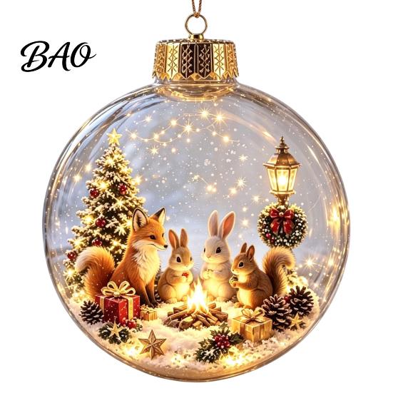 Personalized Christmas Gift Ideas Lighted Ball Ornaments, 3D Miniature Scene Hanging with Warm LED Unique Souvenir Gifts Light, Clear Acrylic