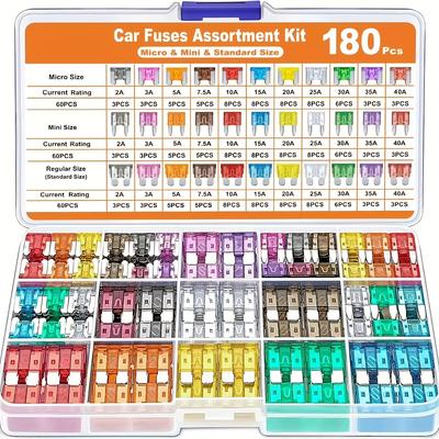 Набор из 180 предохранителей, мини-предохранитель + стандартный автомобильный предохранитель + микропредохранитель + 1 съемник (2А-40А) для автомобиля/дома на колесах/грузовика/мотоцикла