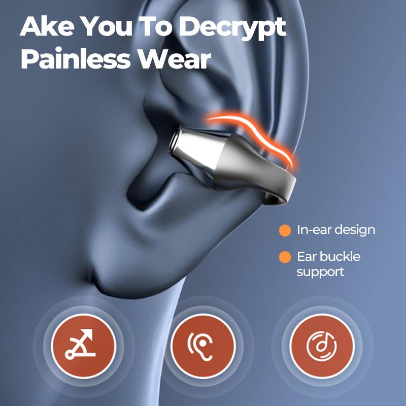 TWS Wireless Headphones Bluetooth 5.2 Bone Conduction Earphones Earclip Design Touch Control LED Earbuds Sports Headset