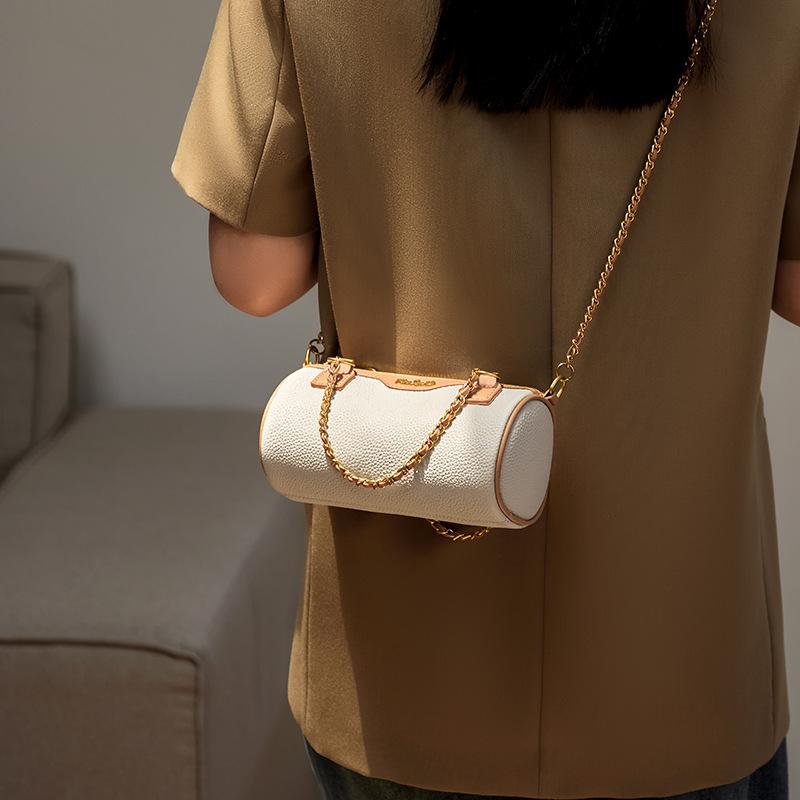 Mrs. Qiao Women's Bag 2025 New Crossbody Bag Autumn Winter High-End Niche Cylinder Bag Genuine Leather Women's Bag with Chain