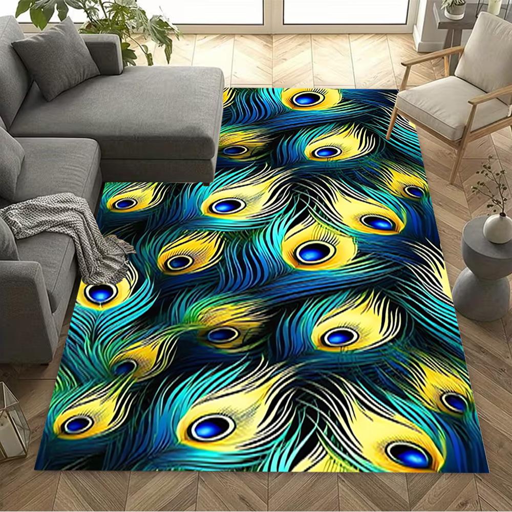 1pc Home Carpet Peacock and Flowers Non-Slip Design for Office Decor Living Room Bedroom Gift