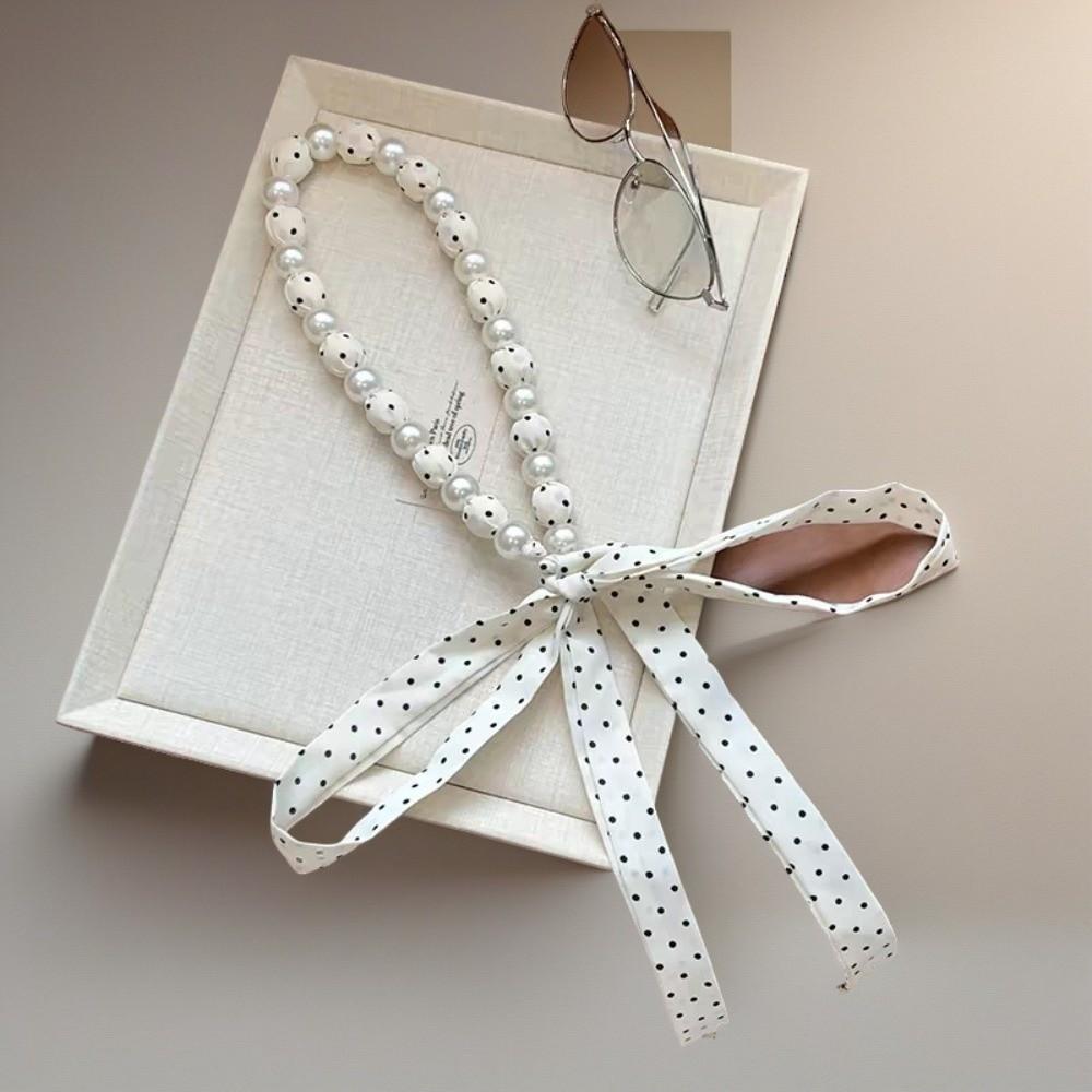 Ribbon Pearl Necklace Scarf Adjustable Polka Dots Scarf All-match Waist Chain Summer Season