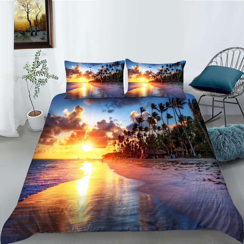 Постельное белье с пейзажным принтом, пододеяльник и наволочка, полный размер, 2 или 3 предмета для односпальной или двуспальной кровати, удобное украшение для дома