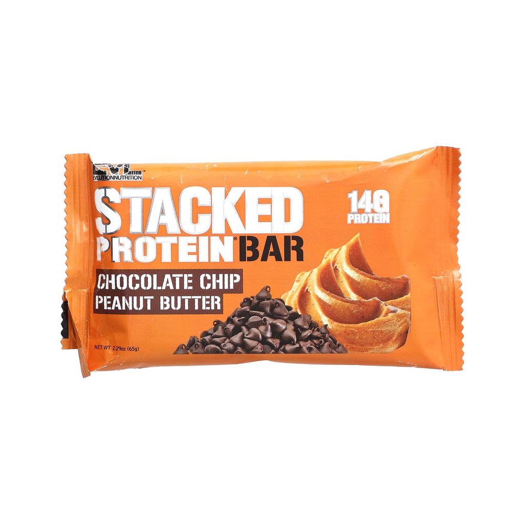 EVLution Nutrition Stacked Protein Bar, Chocolate Chip Peanut Butter, 12 Bars, 2.29 Oz (65 G) Each