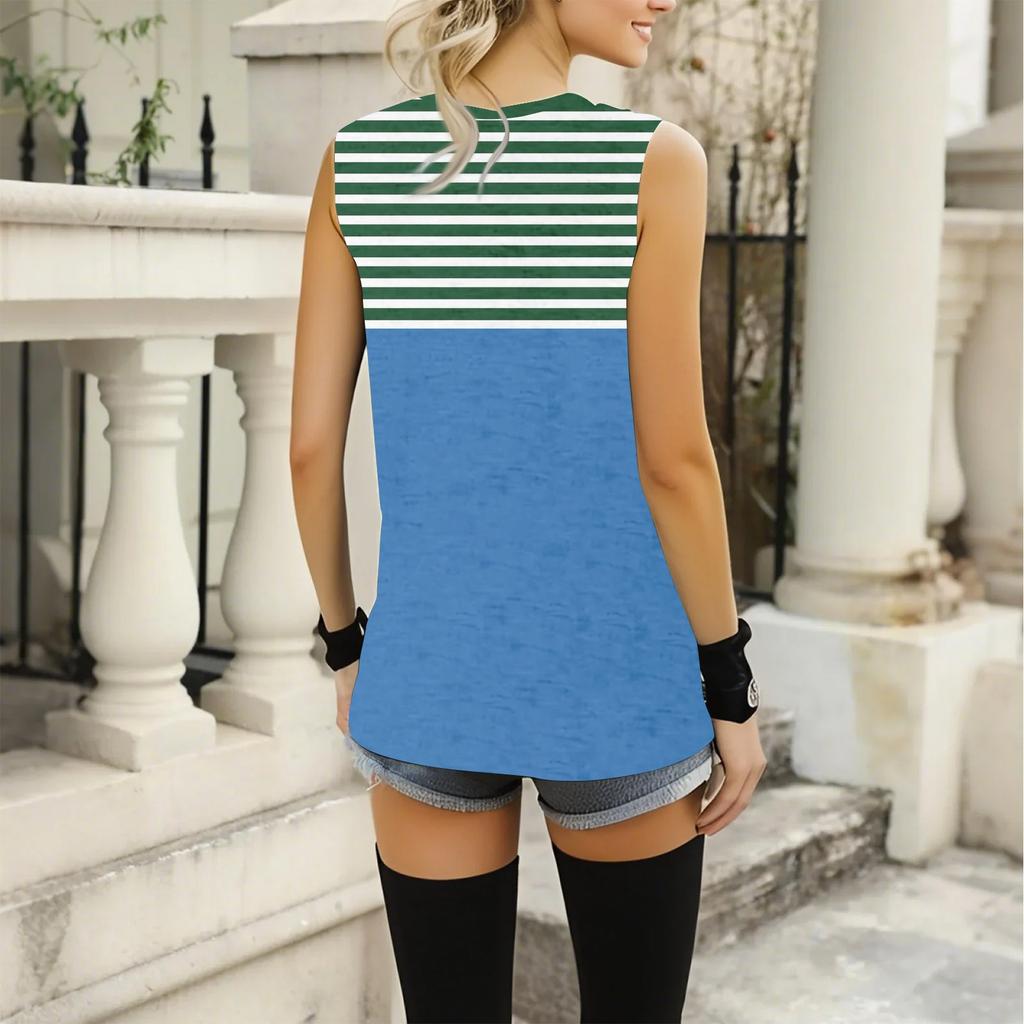 Women's Fashion Casual Daily Versatile Striped Texture Slim Fit Summer Vest Top