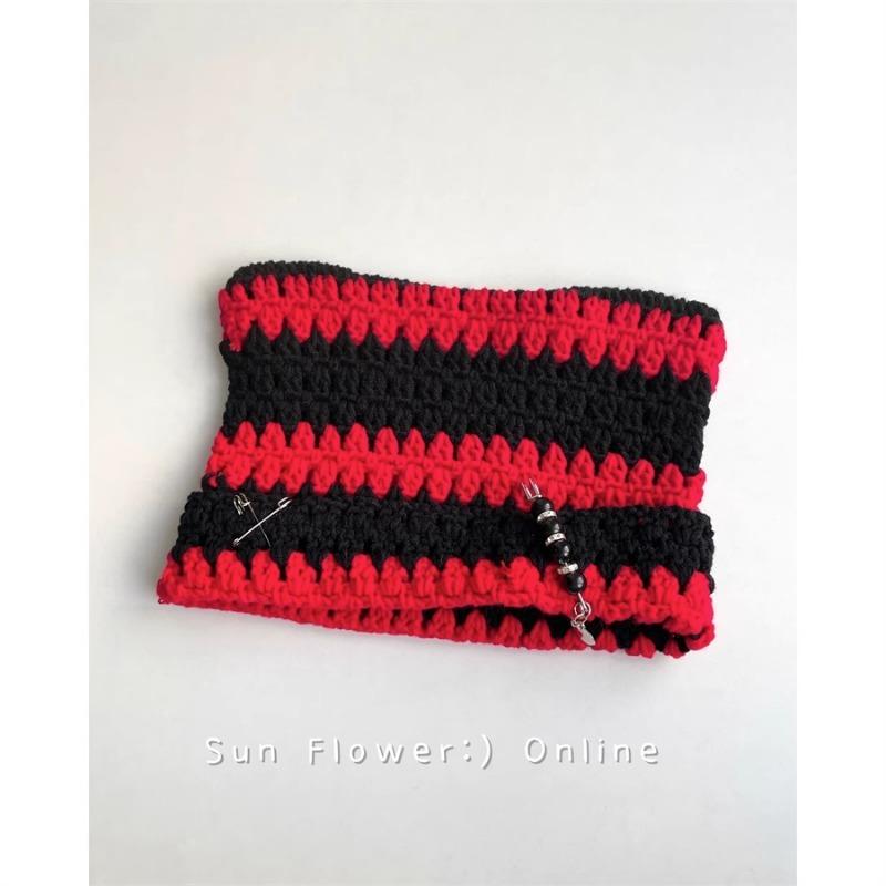 Handmade Striped Cat Ears Beanies Hats for Women Autumn and Winter Casual Warm Japanese Y2k Devil Pullover Knitted Caps Men