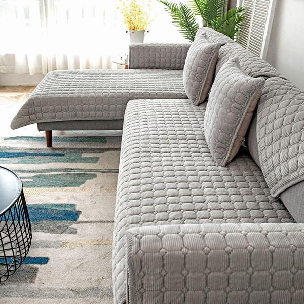 Solid Color Non-slip Sofa Cover Thicken Soft Plush Sofa Cushion Towel for Living Room Furniture Decor Slipcovers Couch Covers