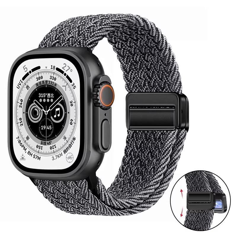 Плетеное нейлоновое петлевое ремешок для Apple Watch Ultra 3 2 49 мм 11 10 46 мм 42 мм 9 8 7 45/41 мм Магнитный ремешок iWatch 6 5 SE 44/40 мм Correa