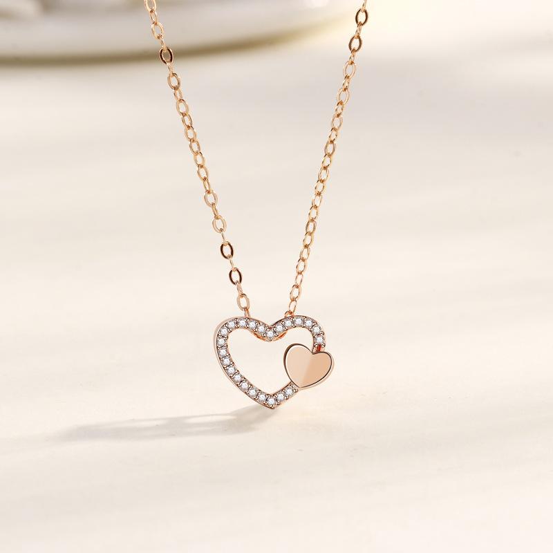 Ожерелье «Сердце к сердцу» женское корейская версия нишевое легкое роскошное любовь с бриллиантами сердце кулон ключичная цепочка
