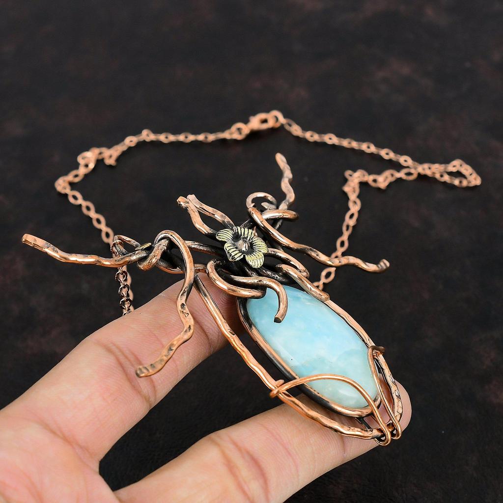 Hemimorphite Necklace Copper Wire Wrapped Jewelry Gemstone Adjustable Necklace Handmade Necklace Copper Wire Wrap Necklace Anniversary Gifts