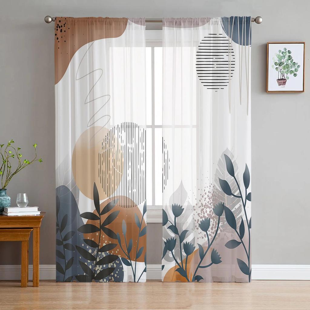 Bohemian Abstract Wind Leaf Plant Bedroom Curtains Tulle Sheer Curtain Living Room Home Decor Voile Drapes