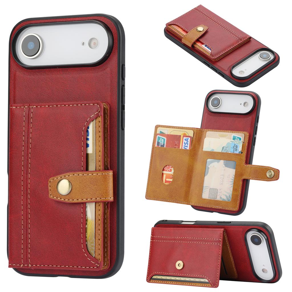 For iPhone Air Case Calf Texture Card Holder PU Leather+TPU Kicsktand Phone Cover