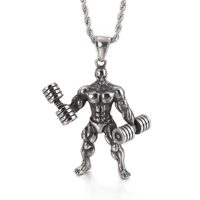 Men Gym Bodybuilder Pendant Necklace Muscle Fitness Expert Sports Necklace