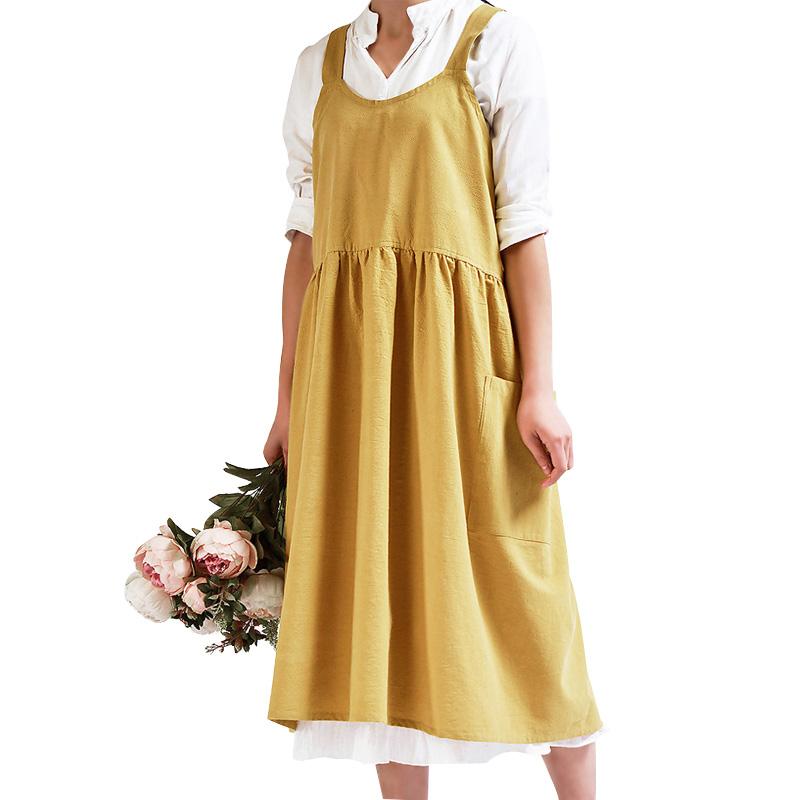 Женские хлопковые и льняные японские фартуки для домашней работы, платье для выпечки, фартуки без рукавов, ресторан, цветочный магазин, фартук для домашней кулинарии