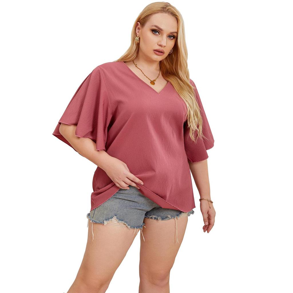 Женские свободные топы с рукавами «летучая мышь», свободные блузки-пуловеры, однотонные рубашки больших размеров с V-образным вырезом, летняя повседневная одежда
