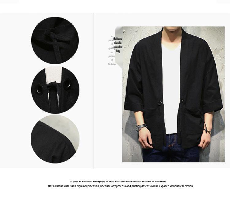 Мужской кардиган с рукавами 7/8 в стиле ретро китайского кимоно, халат Дао, большого размера, ханьфу, пальто Тан