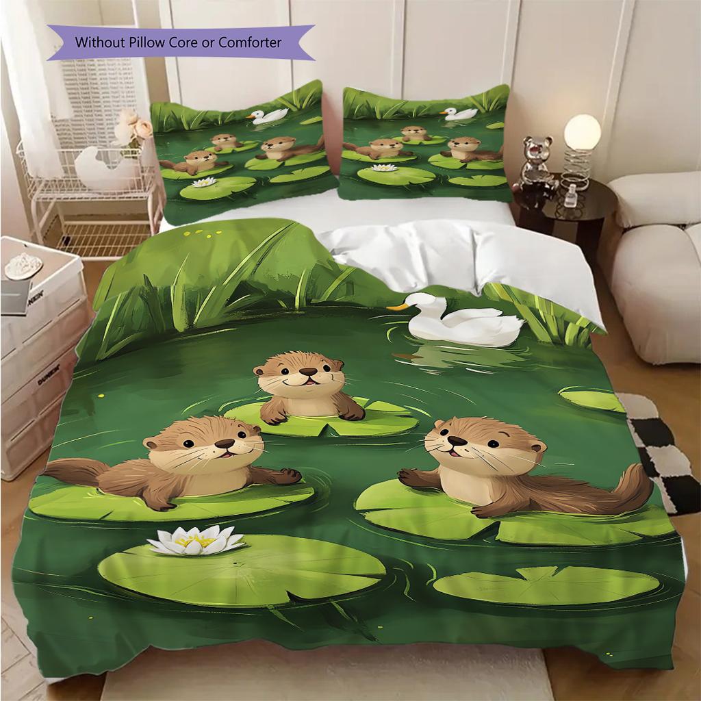 Otter Pattern Bedding Quilt Set Quilt Cover Pillowcase Home Decoration Birthday Gift (1 * duvet cover + 2 * pillowcase, without core)